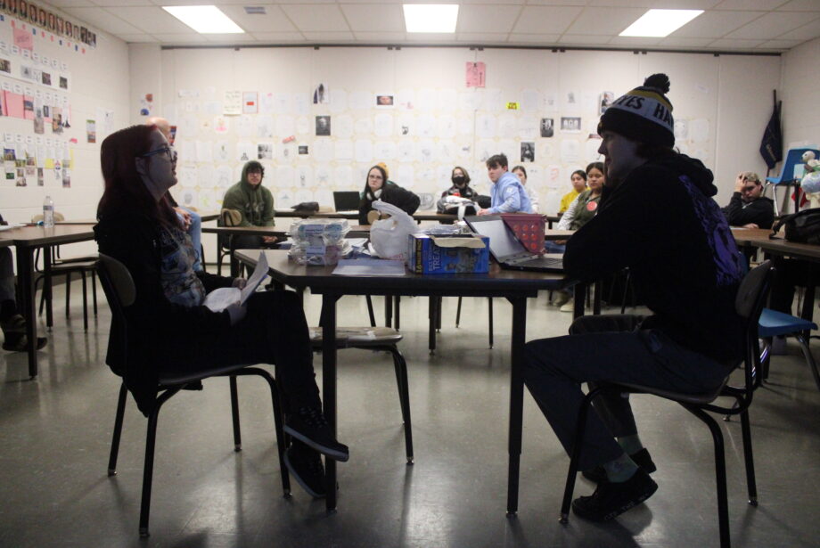 Vice vice presidential candidate Molly Jensen and presidential candidate Chaz Russel engage in an amicably civil debate Tuesday, Feb. 21, 2023, in Ryan Osbourne's Government class at Burlington High School. The debate was part of an about two-week end-of-trimester political primary exercise that incorporates historical occurrences with campaign finance, strategy, current issues, and chance.