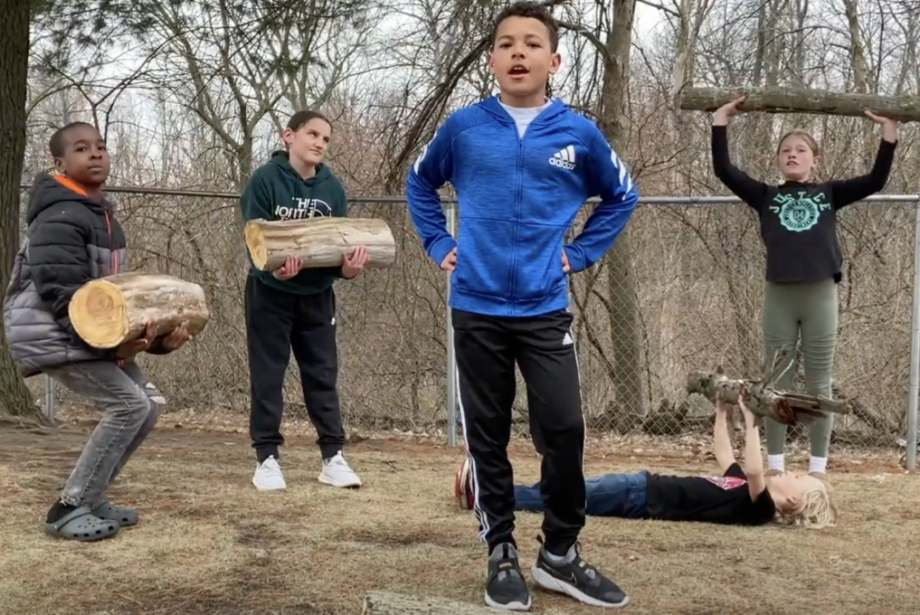 Quashonn Manning, Rogan Francis, Ryder Douglas, Aubrey Mason and Zoey Kantzavelos are shown in this still taken from Aldo Leopold Intermediate School's DON'T QUIT Fitness Center application video. Also in the video are student Ray'Meair Fredricks, Aldo Principal Tim Cradic, Grants and Community Outreach Supervisor Cassie Gerst, and Aldo PE teacher Rachel Cameron.