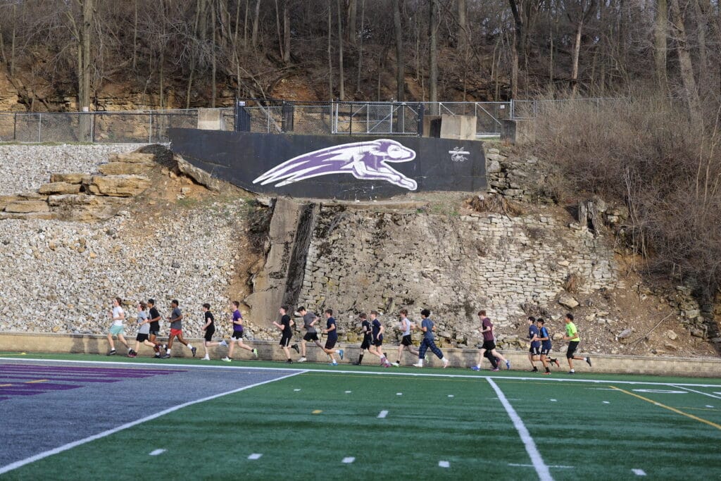 Members of the Burlington High School boys soccer team practice March 12, 2024, at Bracewell Stadium. The first practice of the 2025 season will be March 17.