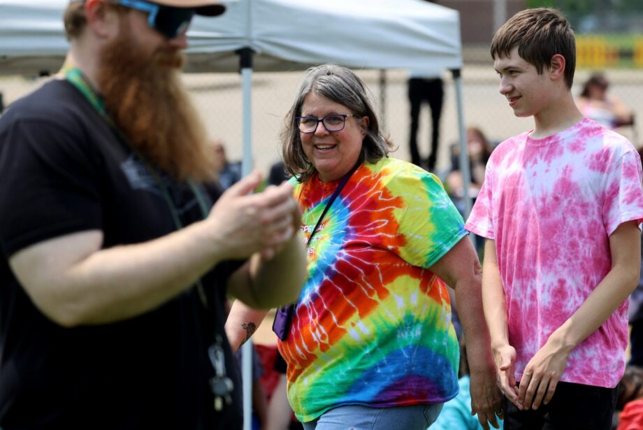 Kelli Bonar, a longtime special education teacher, is all smiles Friday, May 30, 2025, during Aldo Leopold Intermediate School’s field day.